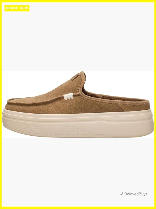 Shoes - Casual slip-on platform mules with suede upper, lightweight comfort for